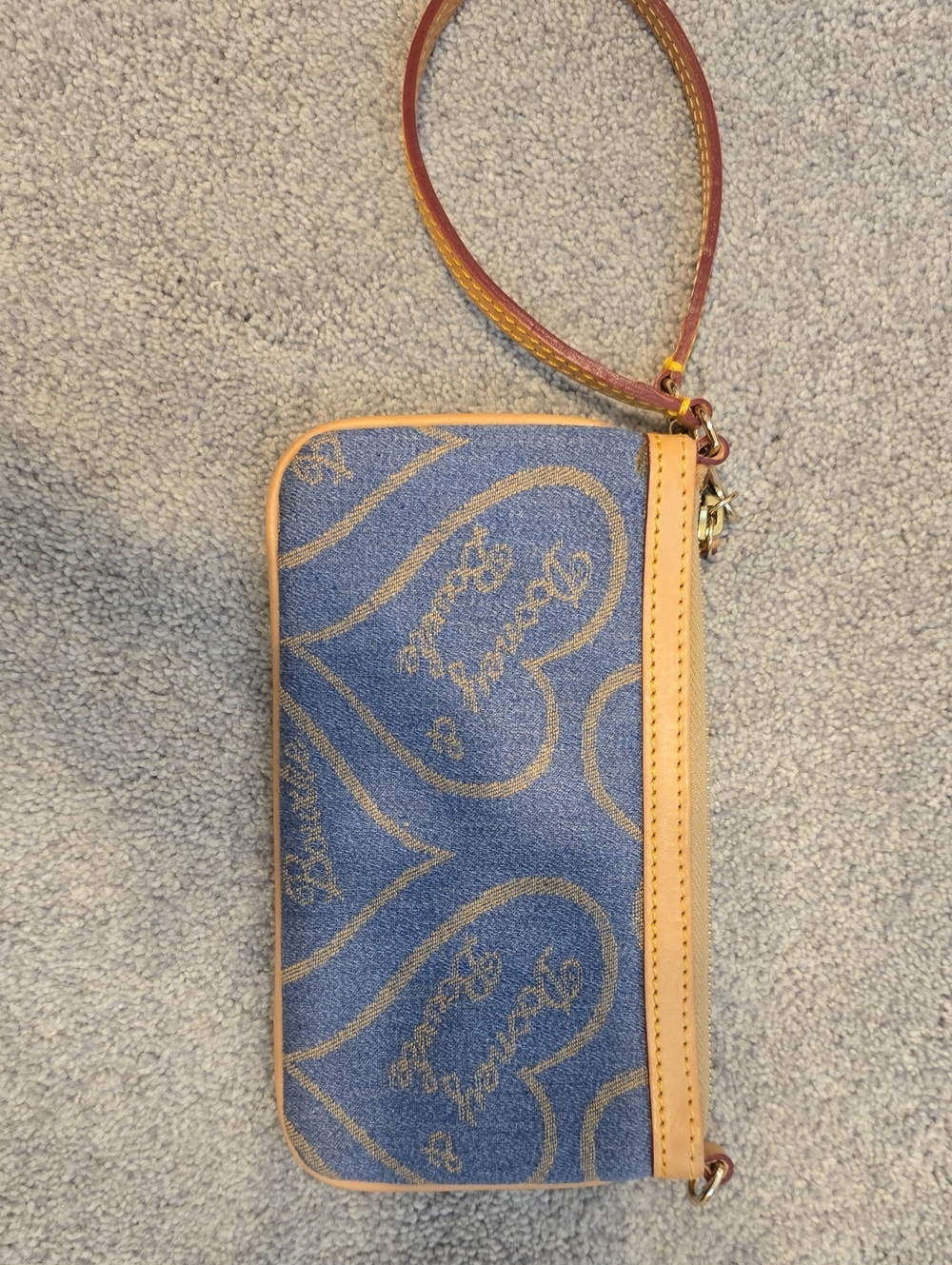 Dooney & Bourke Blue and Tan Heart-Print Wristlet